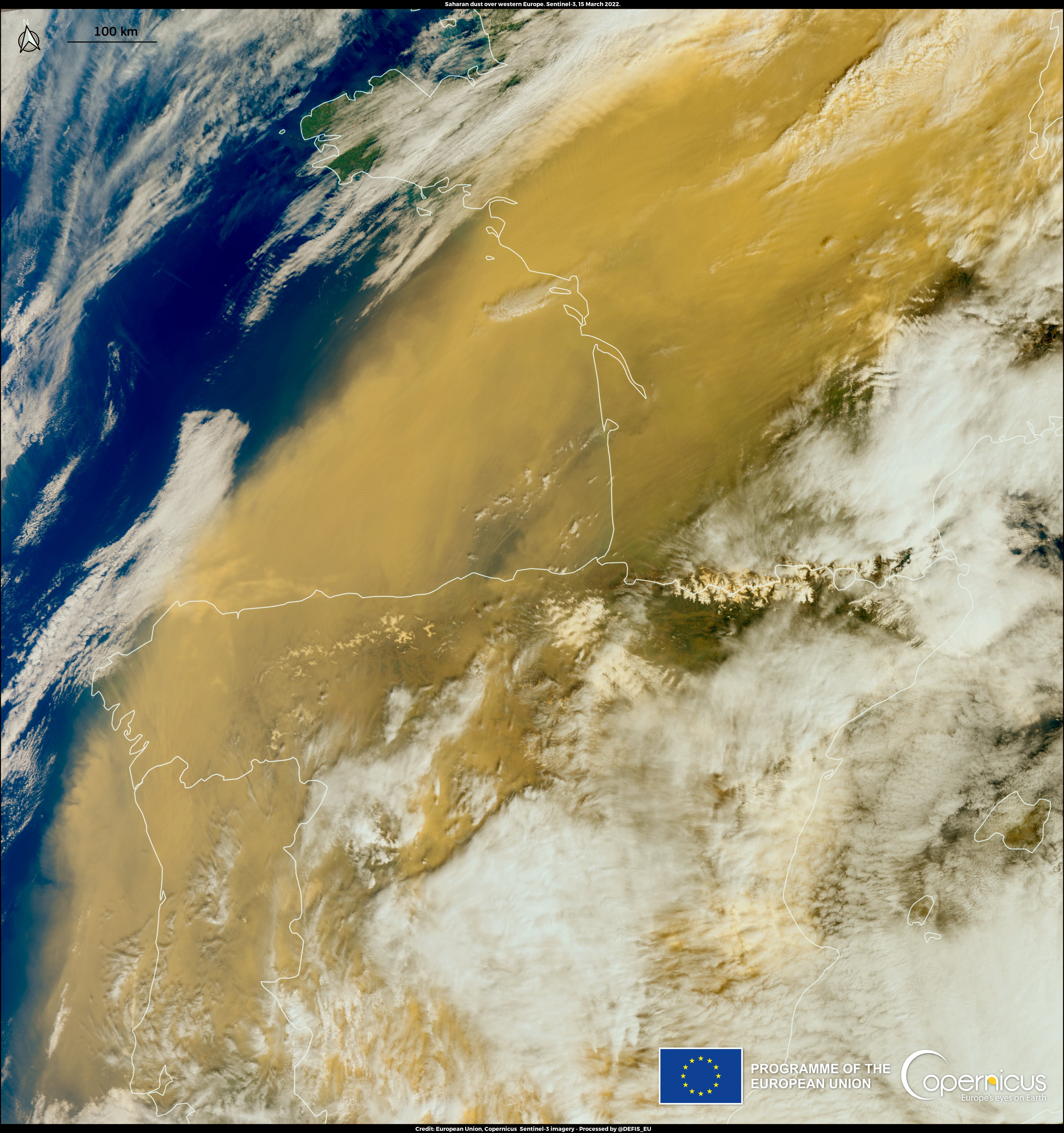 <p>The Saharan dust cloud engulfing the skies over France, Spain and Portugal</p>