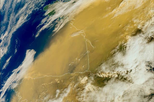 <p>The Saharan dust cloud engulfing the skies over France, Spain and Portugal</p>