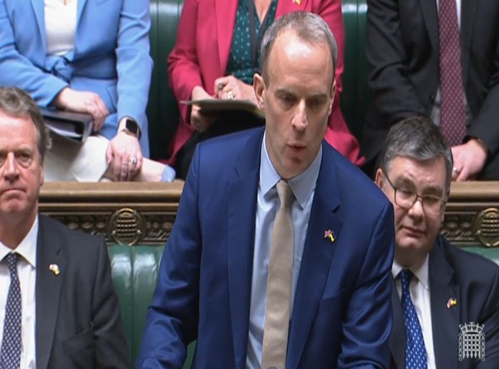 Justice Minister and Deputy Prime Minister Dominic Raab speaks during Prime Minister’s Questions in the House of Commons (House of Commons/PA)