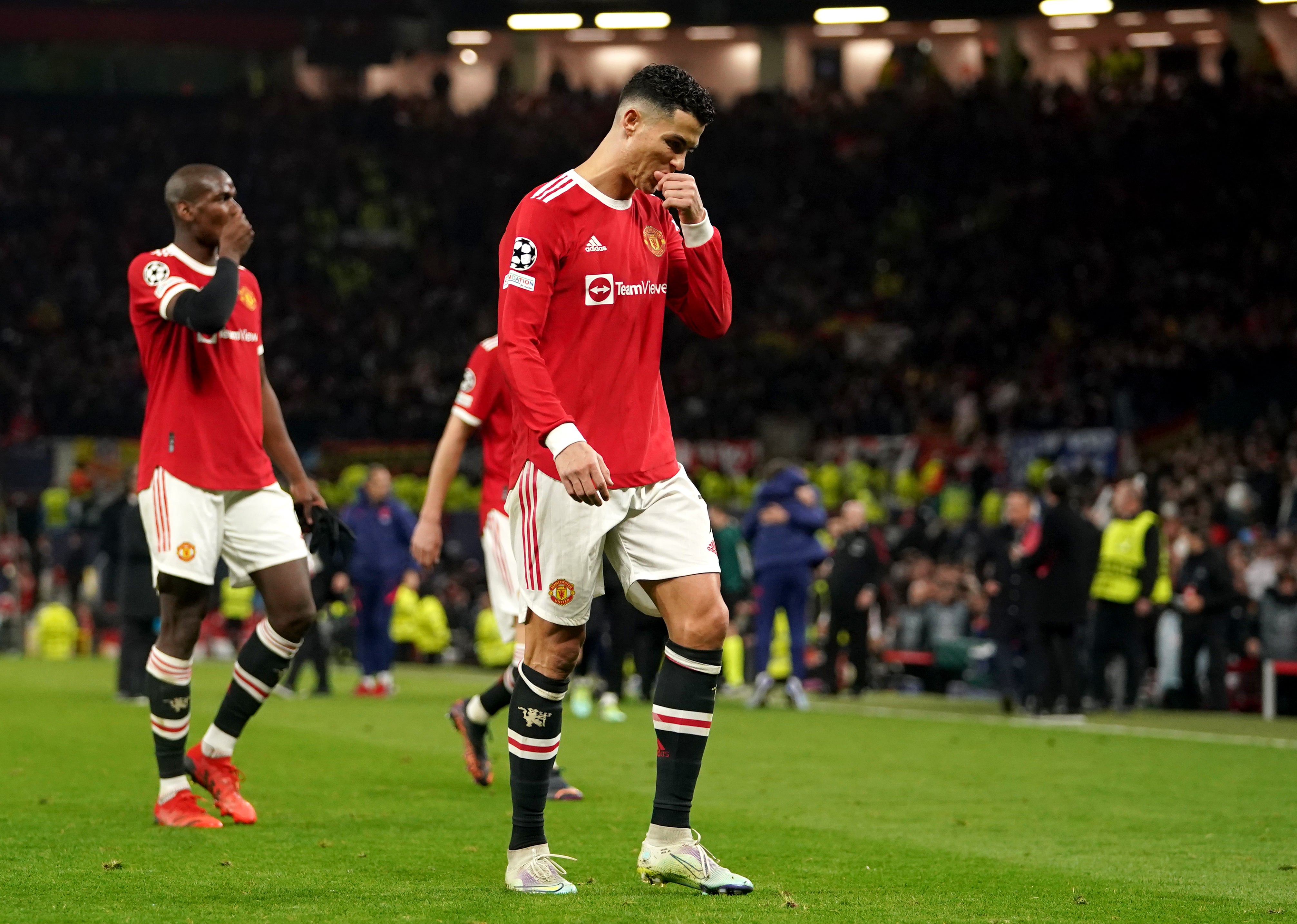 Manchester United traipse off following Tuesday’s Champions League loss to Atletico Madrid (Martin Rickett/PA)