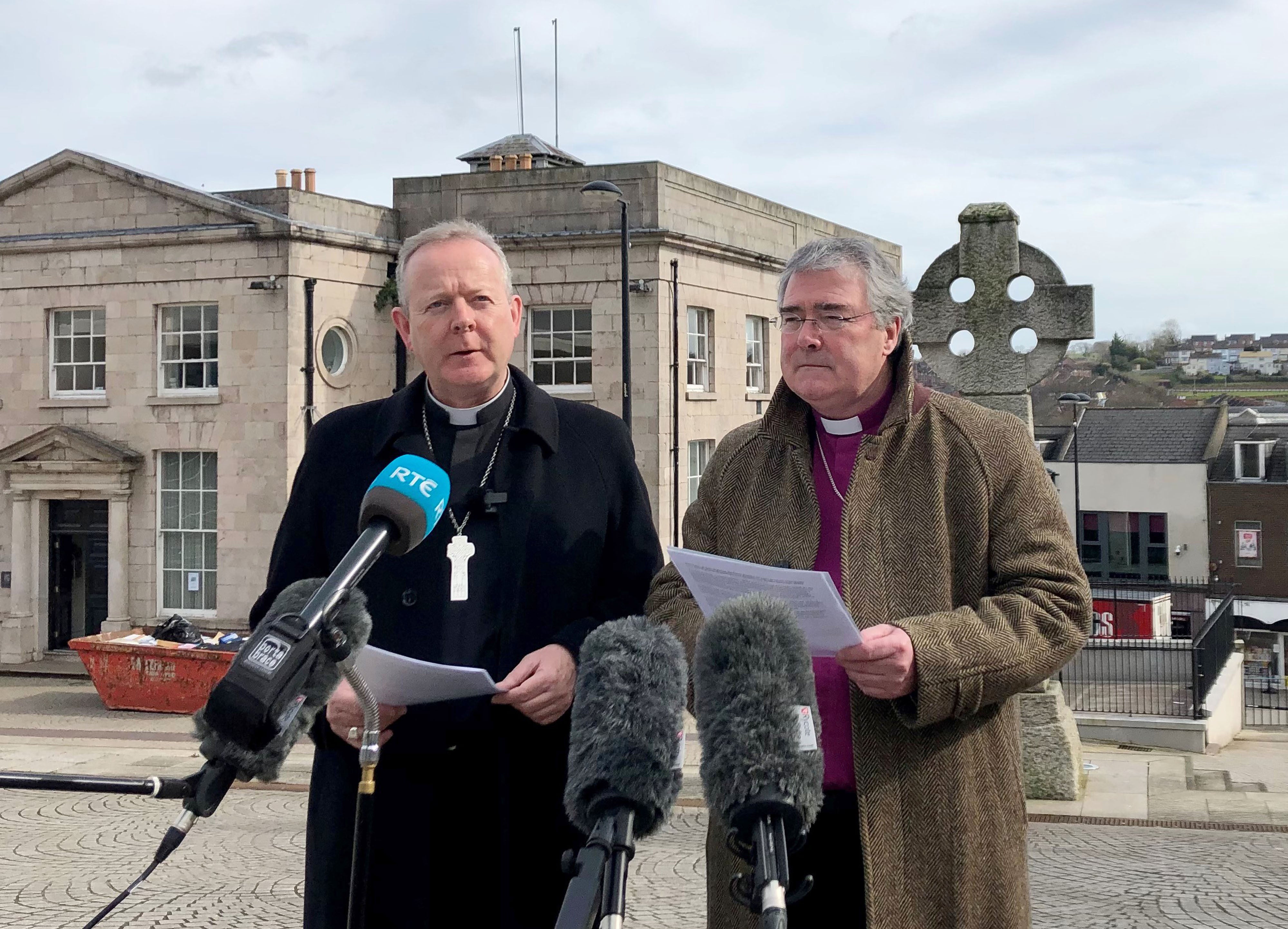Catholic Primate of All Ireland Archbishop Eamon Martin (left) and the Church of Ireland Primate of All Ireland, Archbishop John McDowell speaking to the media in Armagh on the war in Ukraine and the response to the refugee crisis. Picture date: Wednesday March 16, 2022.