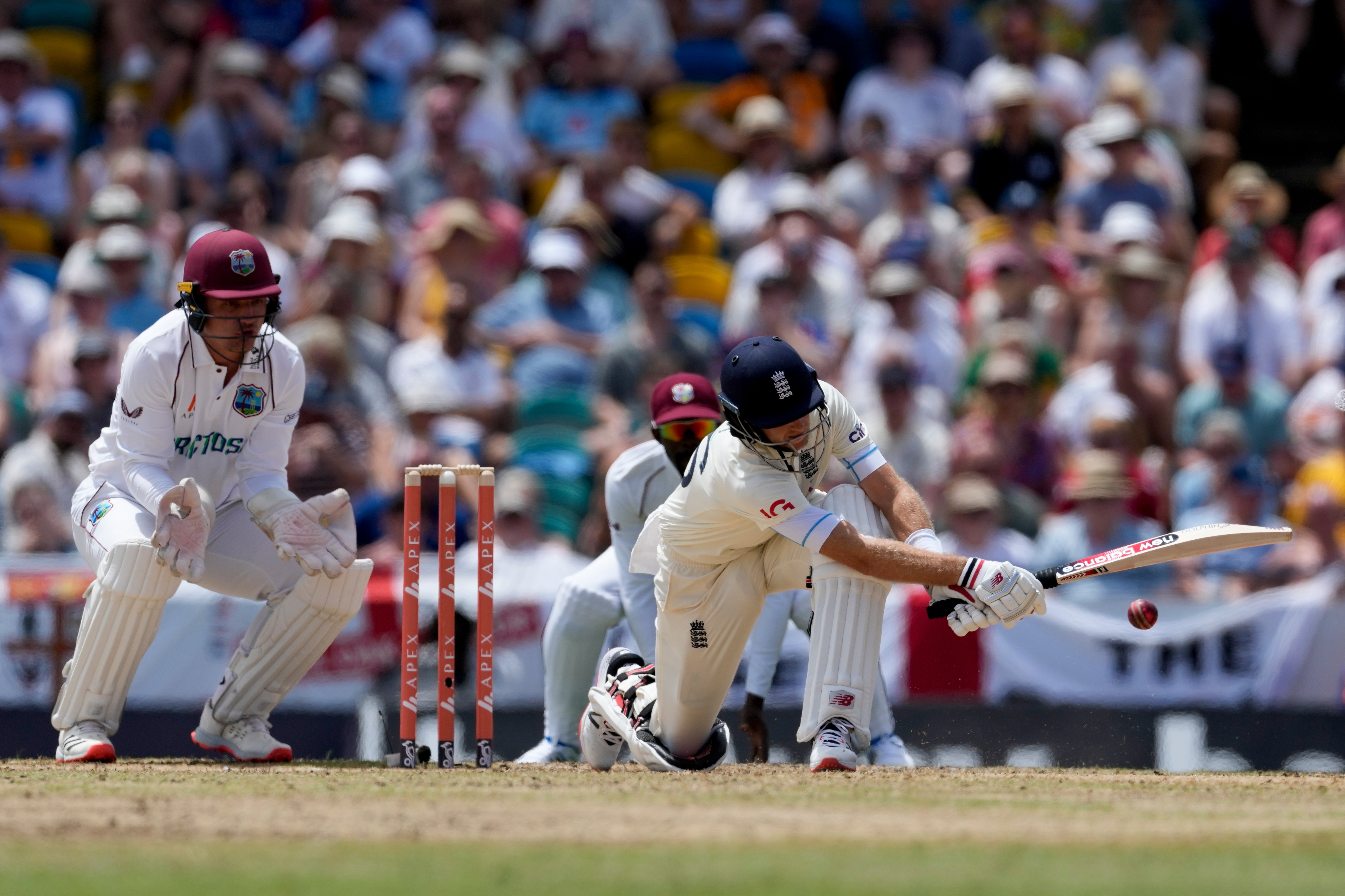 Joe Root plays a shot on day one of the second Test (Ricardo Mazalan/AP)