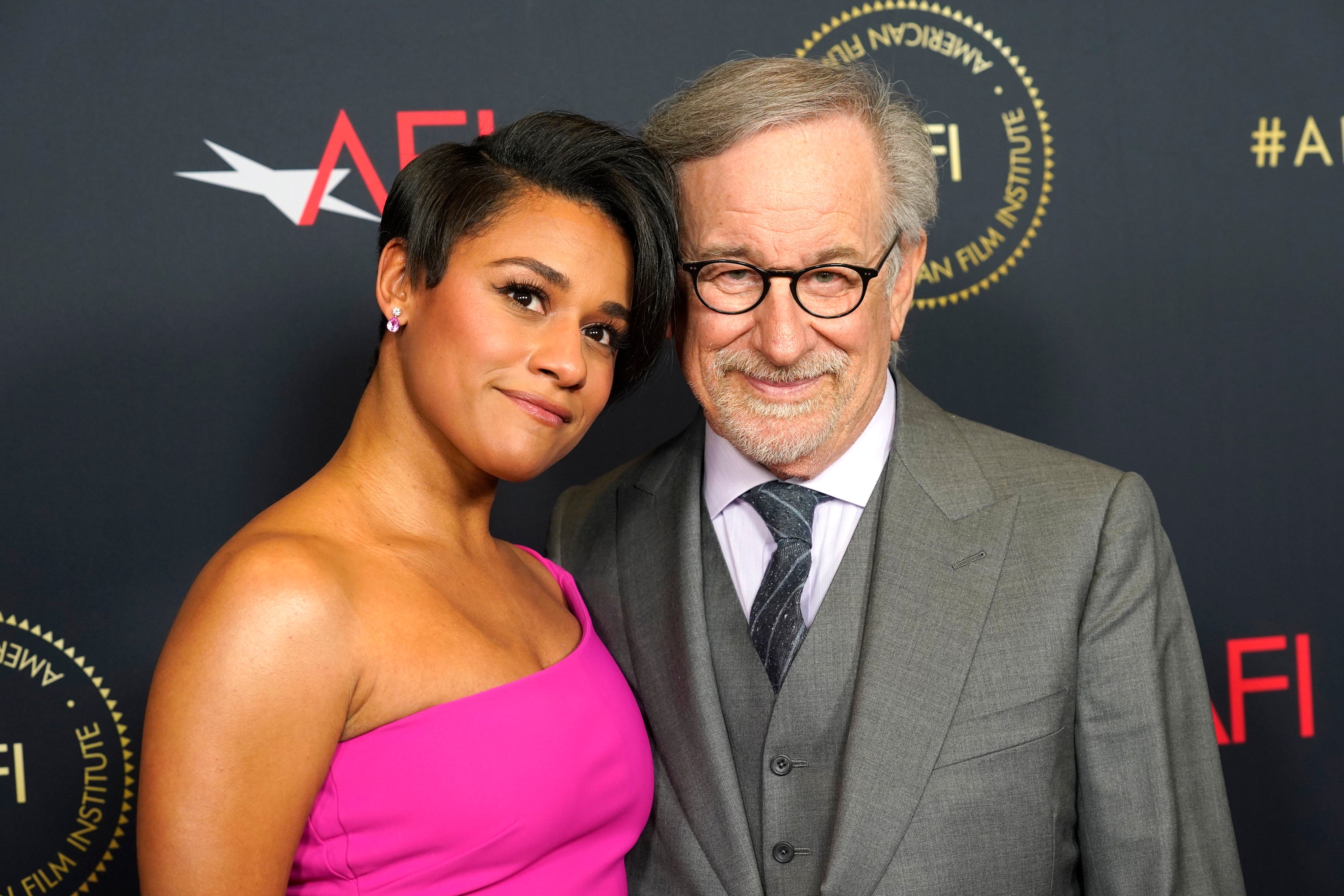 West Side Story actor Ariana DeBose with the film’s director Steven Spielberg