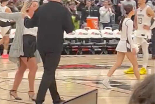 <p>Cheerleader Hannah Koning walked off the court after being insulted by one of the basketball players</p>