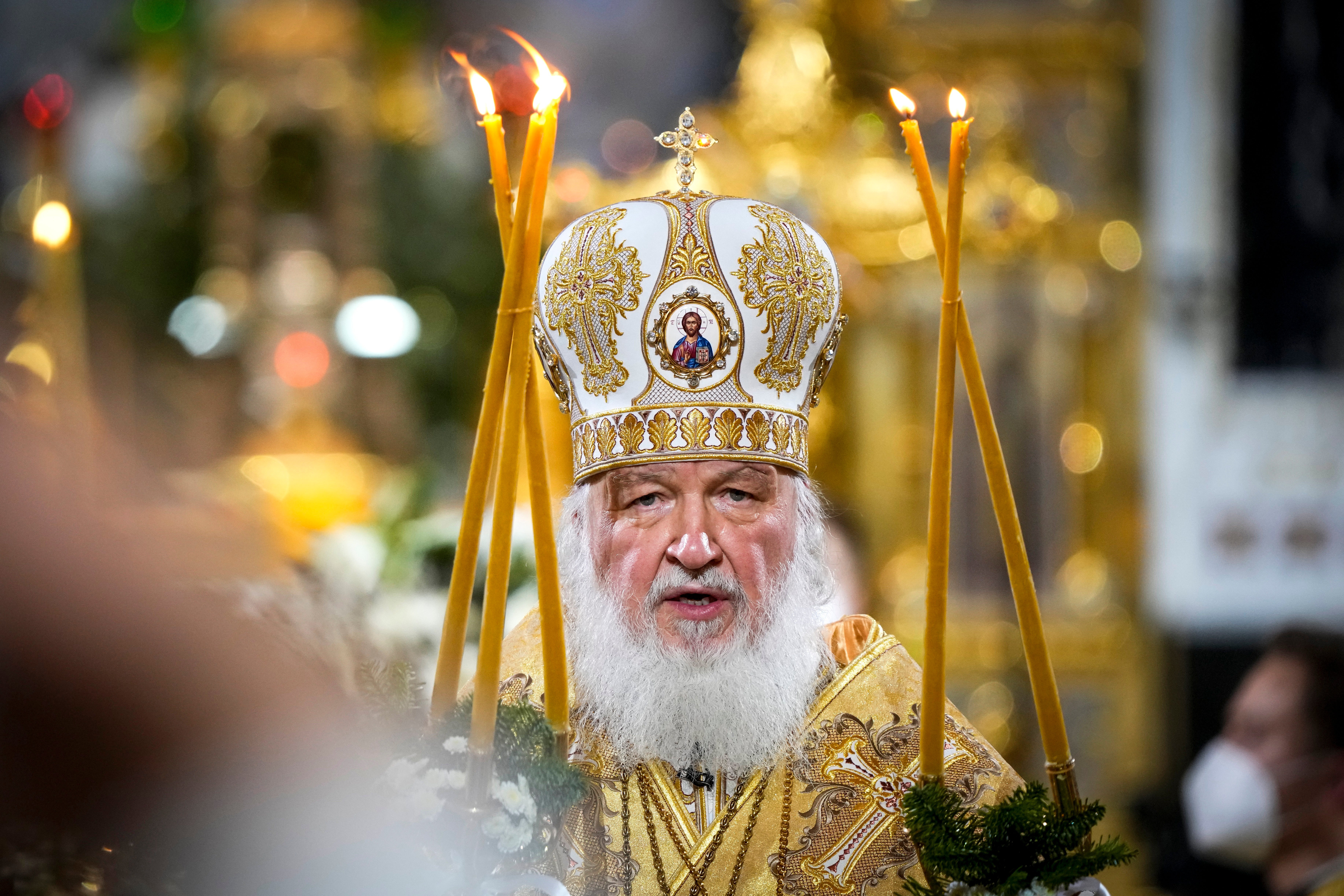 Patriarch Kirill delivers the Christmas Liturgy in the Christ the Saviour Cathedral in Moscow (Alexander Zemlianichenko/AP)