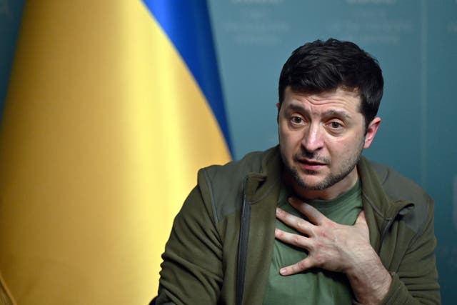<p>Ukrainian president Volodymyr Zelensky speaks during a press conference in Kyiv on 3 March</p>