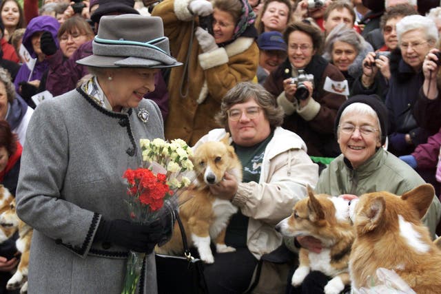 <p>The Queen talks with members of the Manitoba Corgi Association during a visit to Canada in 2002</p>