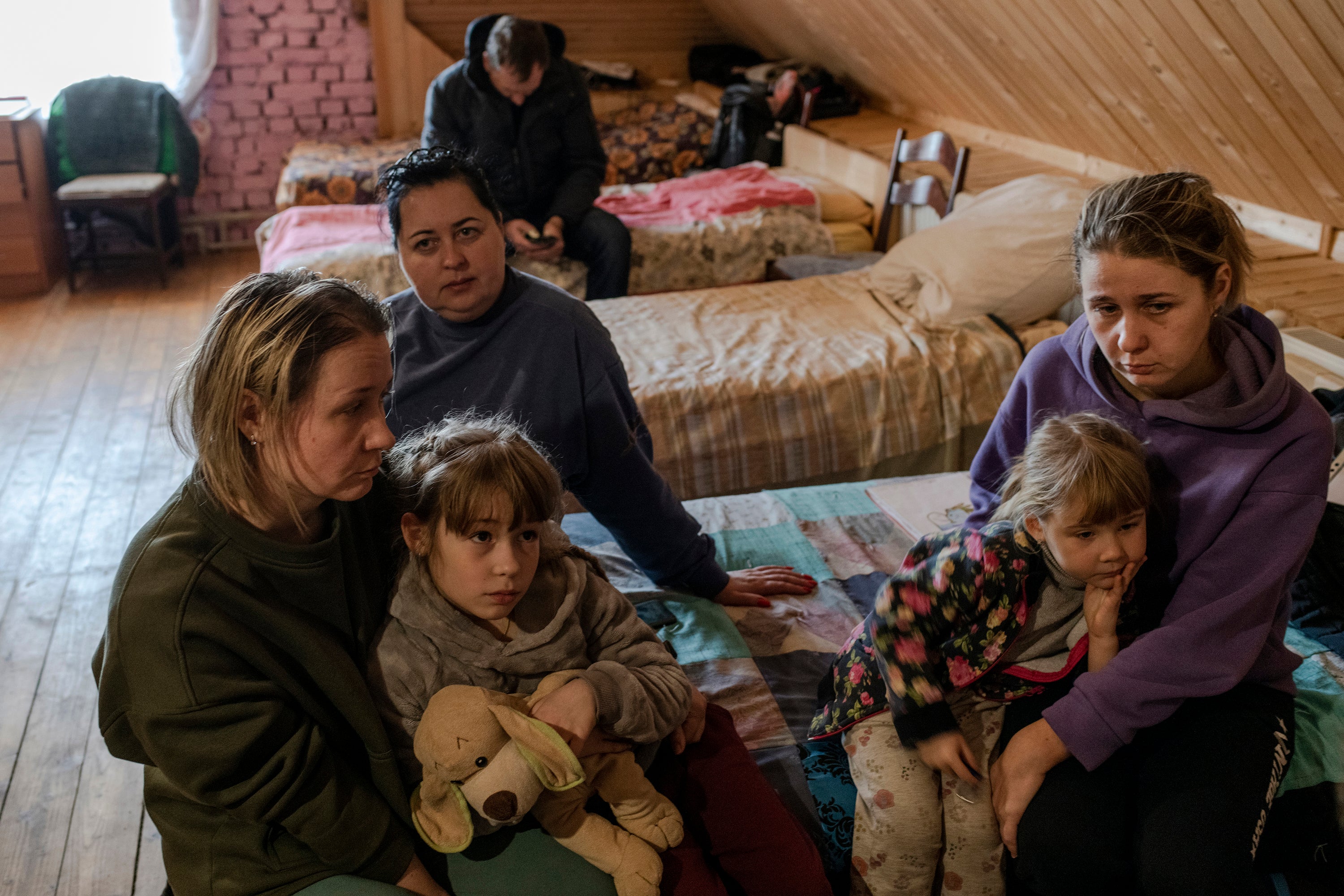 Miroslava Patsyadi, left, came with her family from Bila Tserkva to the Carpathian Mountains