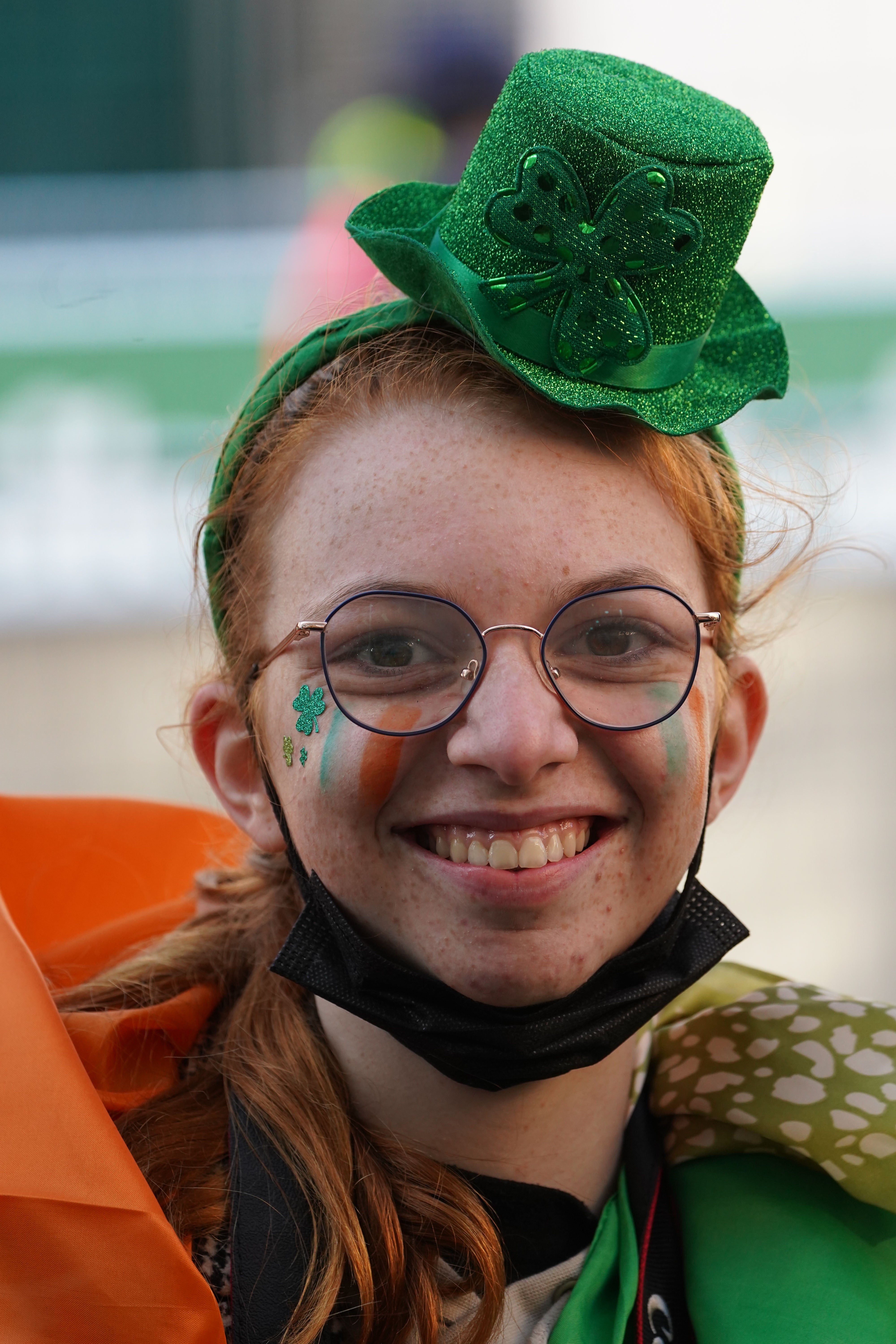 A woman arrives for the St Patrick’s Day Parade in Dublin (Brian Lawless/PA)