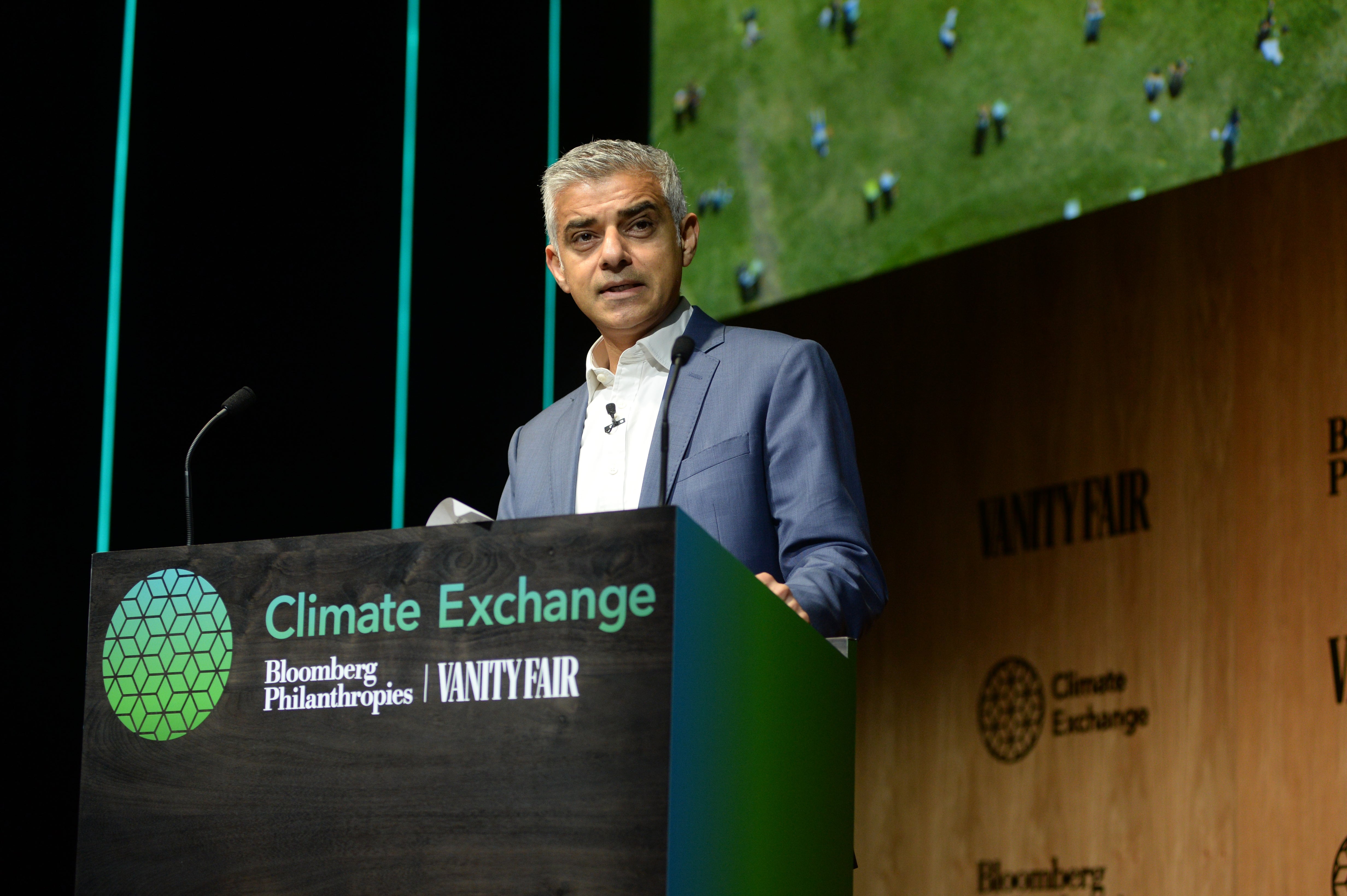 Sadiq Khan, mayor of London, during the climate change conference held at Bloomberg, London in December 2018