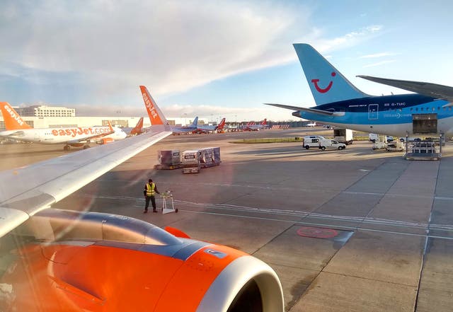 <p>EasyJet and Tui aircraft at Gatwick</p>