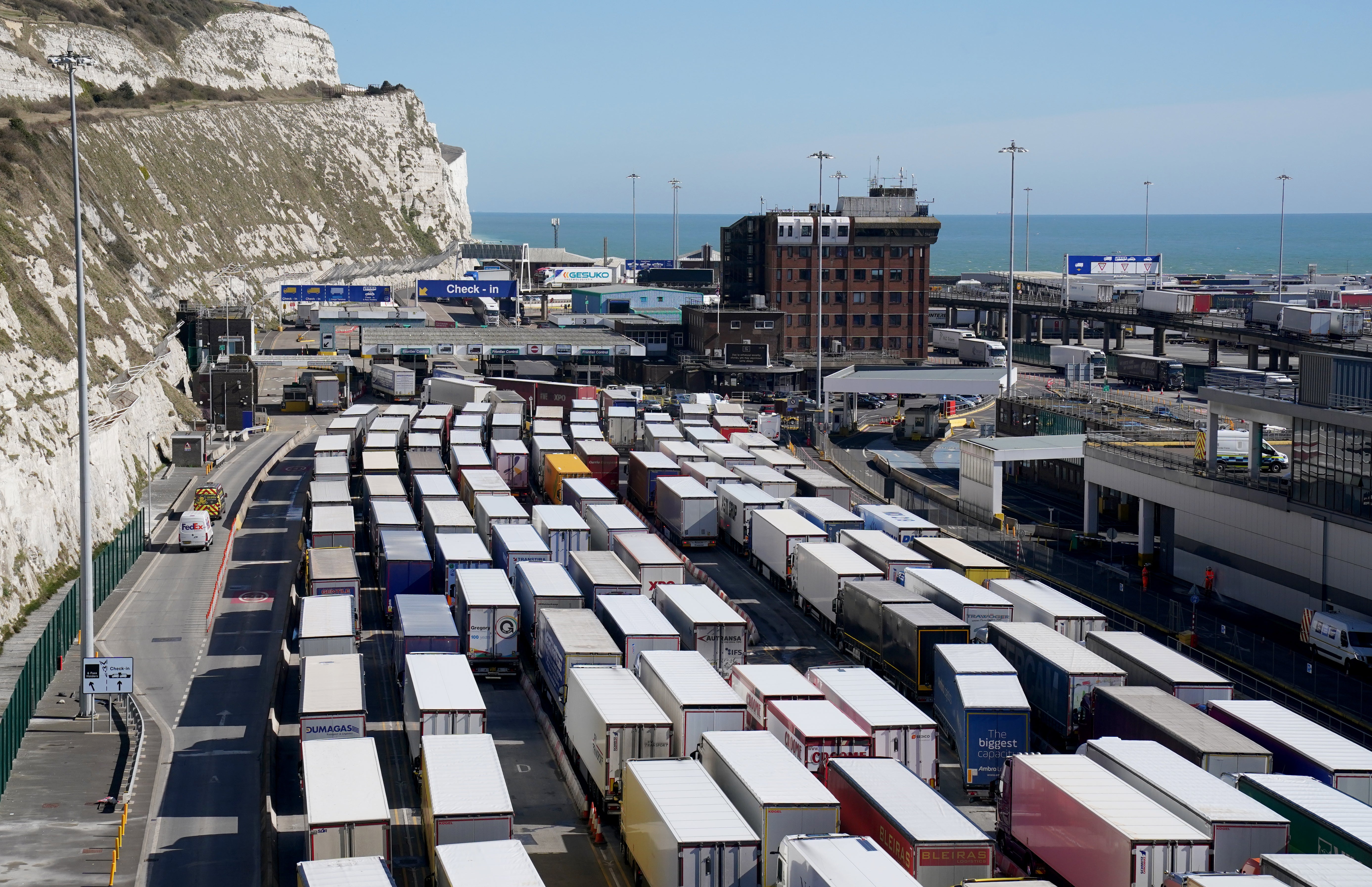 Lorries waiting to check in at the Port of Dover in Kent (Gareth Fuller/PA)