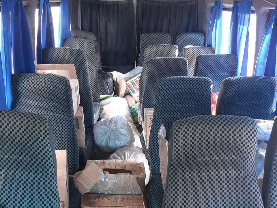A minibus filled with aid, headed for Kharkiv