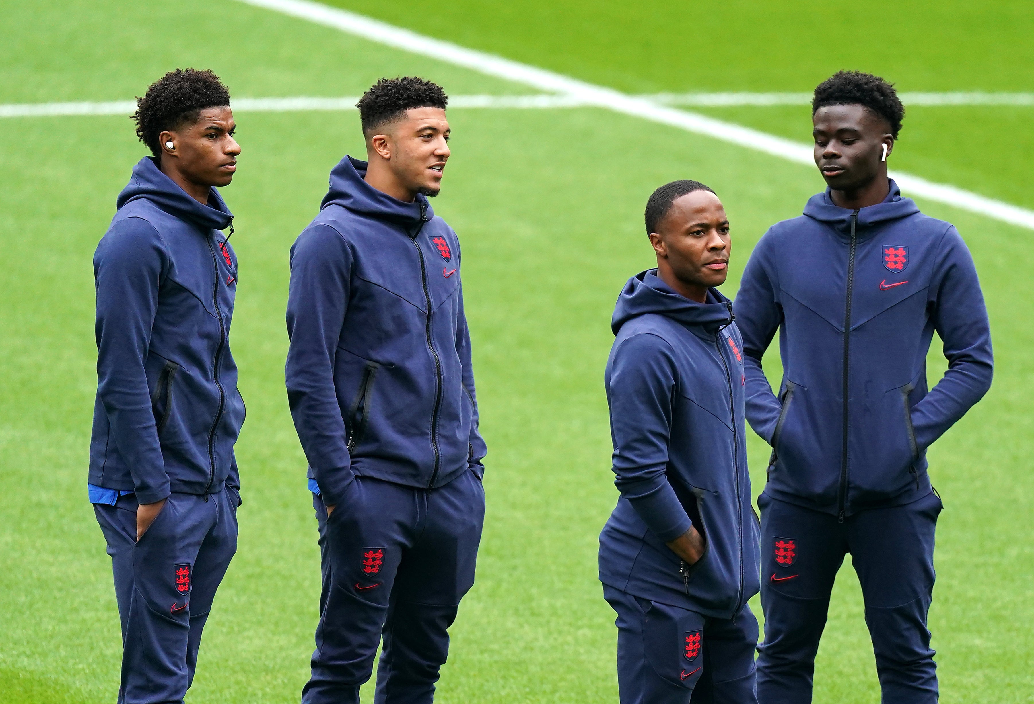 File photo dated 29-06-2021 of England players. Marcus Rashford, Jadon Sancho and Bukayo Saka were bombarded with racist abuse on social media after their misses in the penalty in the Euro 2020 Final. Issue date: Wednesday July 14th, 2021. Issue date: Thursday December 16, 2021.