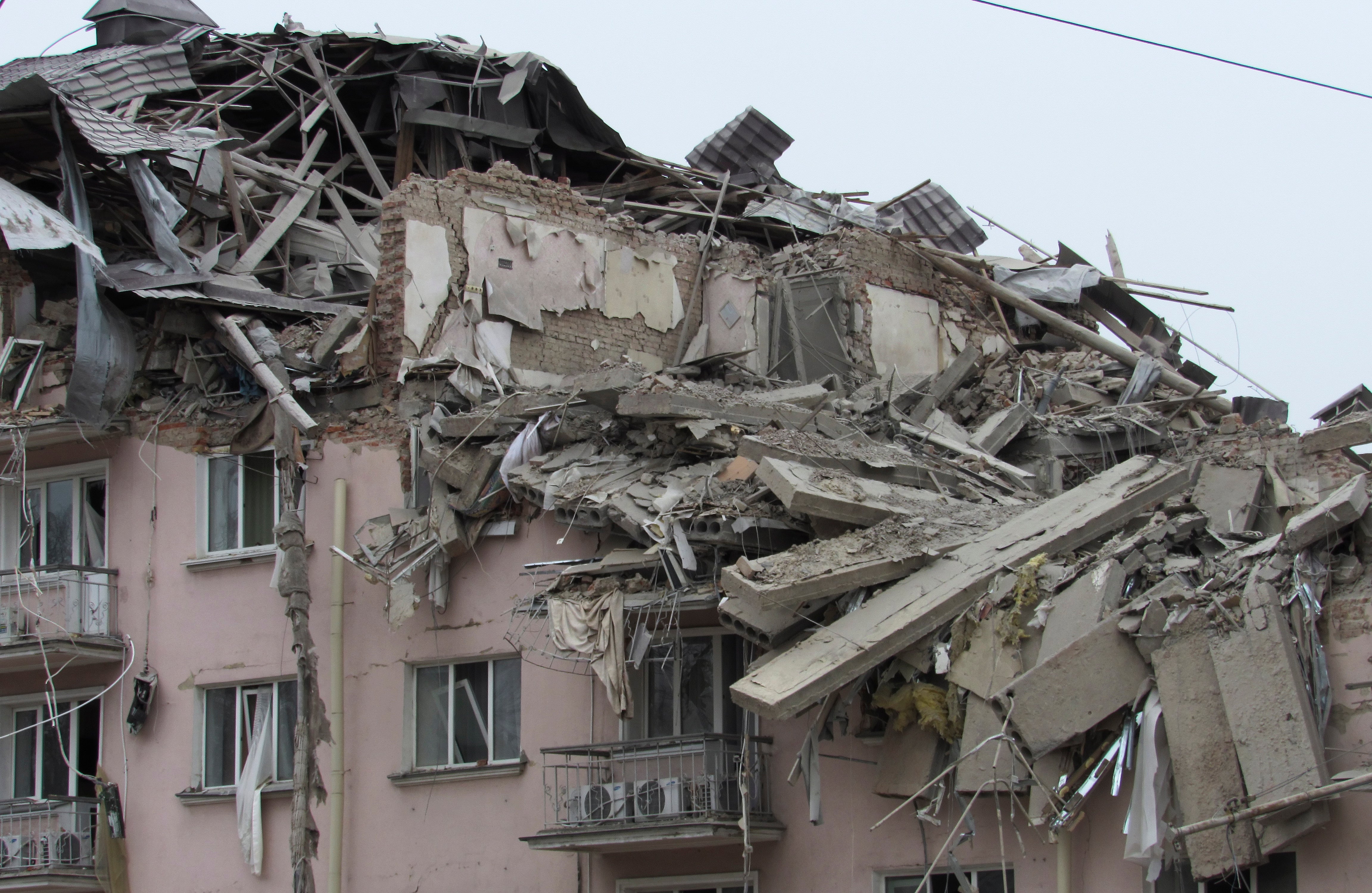 The historical building of Ukraine Hotel after recent shelling in Chernihiv, Ukraine