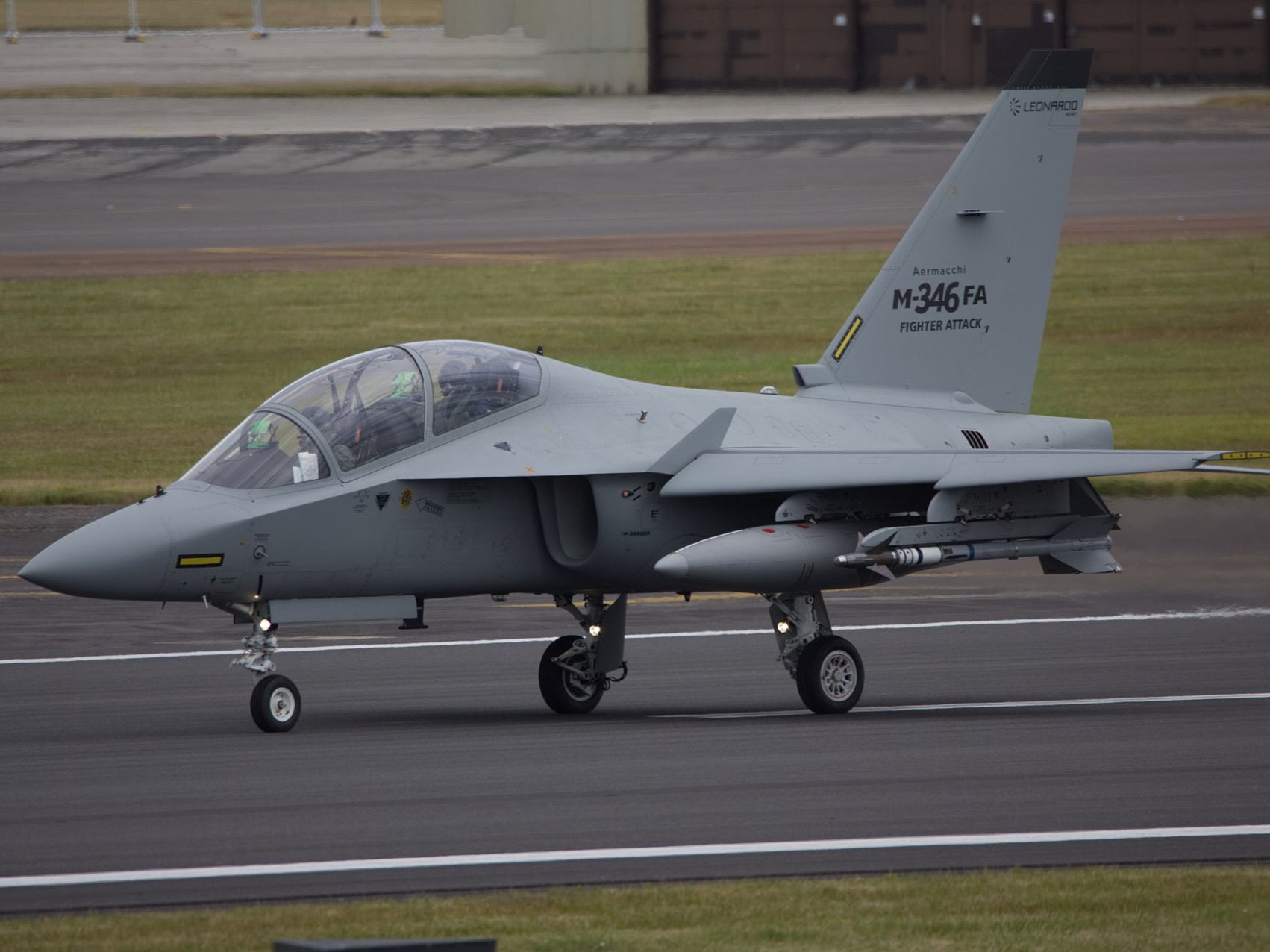 This file photo from 2017 shows an M-346 jet, manufactured by Italian aerospace company Leonardo