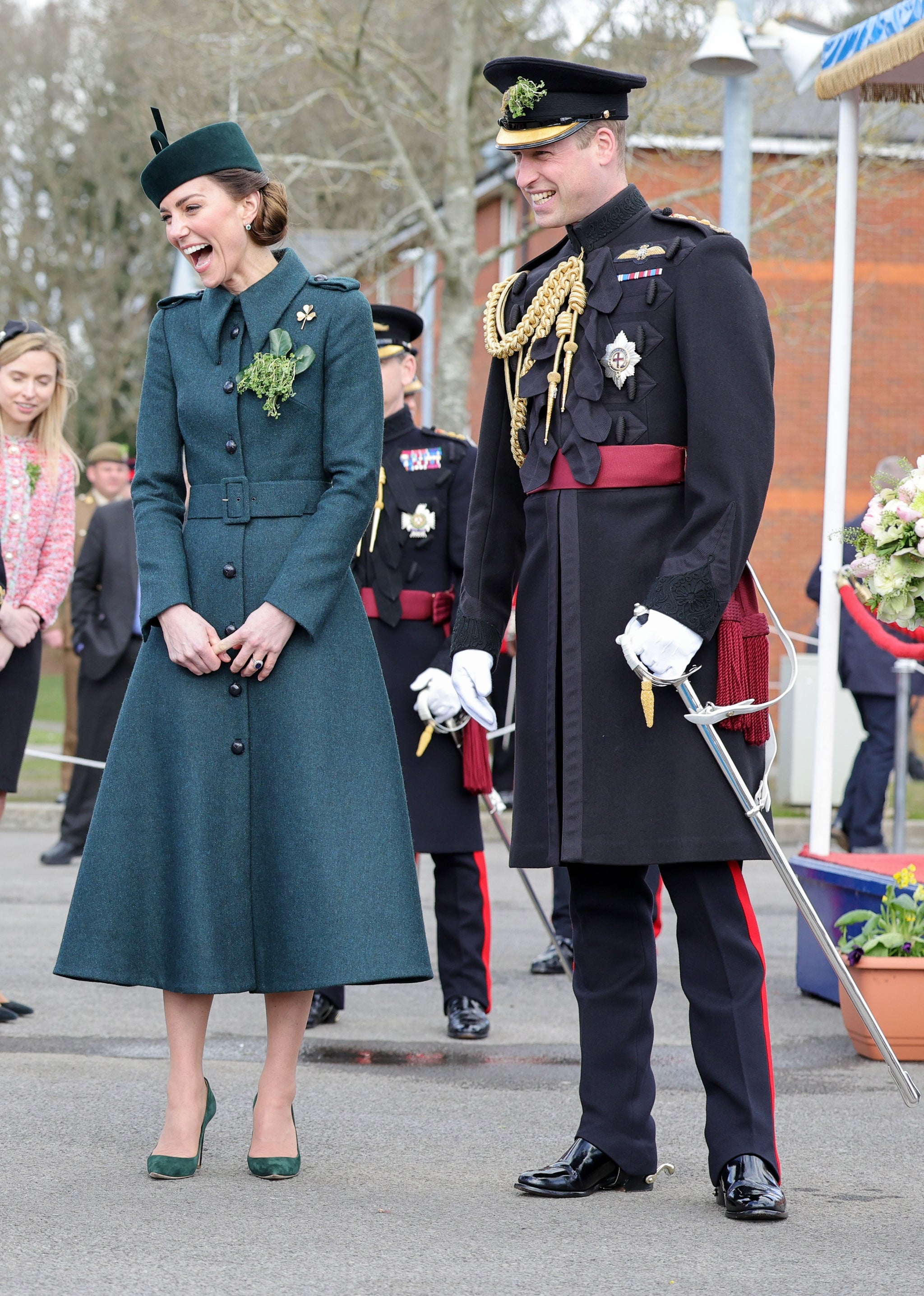 The Duke and Duchess of Cambridge attend the 1st Battalion Irish Guards’ St. Patrick’s Day Parade at Mons Barracks on March 17, 2022 in Aldershot, England