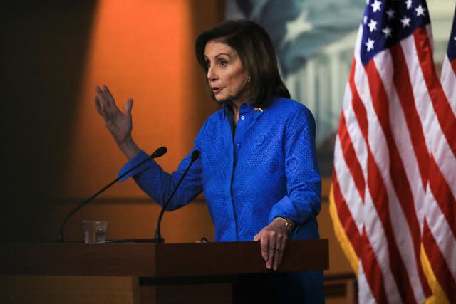 <p>U.S. Speaker of the House Nancy Pelosi (D-CA) holds her weekly news conference with Capitol Hill reporters in Washington, U.S., March 17, 2022</p>