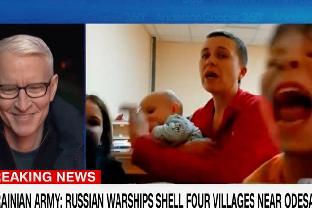 <p>A Ukrainian mother and her children speaking to CNN’s Anderson Cooper</p>
