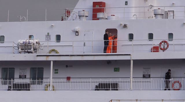 People onboard the P&O European Causeway ferry docked at Larne Port (David Young/PA)