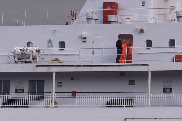 People onboard the P&O European Causeway ferry docked at Larne Port (David Young/PA)