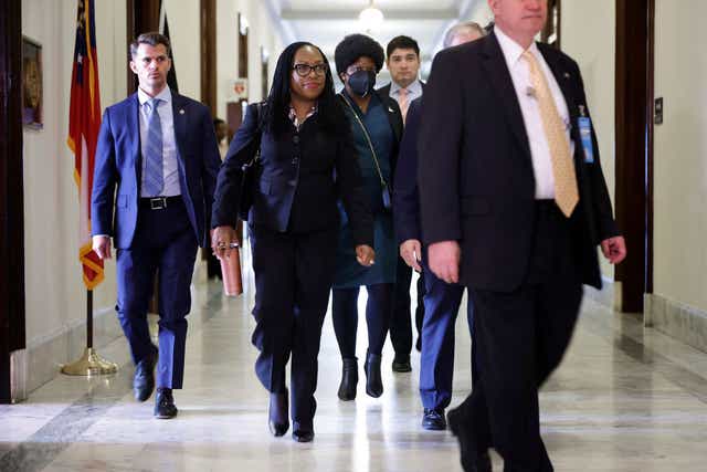 <p>Judge Ketanji Brown Jackson arrives at the Senate for meetings with lawmakers ahead of her confirmation hearings</p>