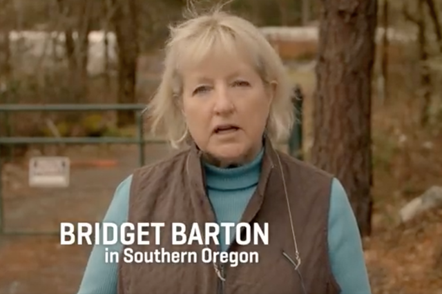 <p>Bridget Barton, Republican candidate for Oregon governor, in her campaign video posted on her personal Twitter account.</p>