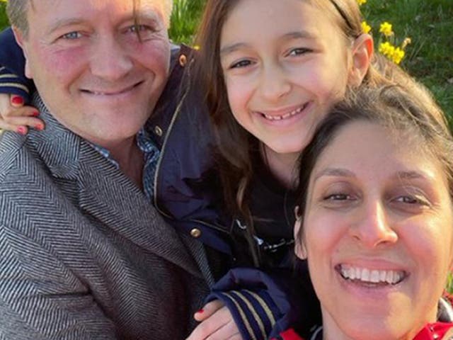 <p>Screen grab from the Twitter feed of Tulip Siddiq @TulipSiddiq of a "family selfie" of Nazanin Zaghari-Ratcliffe, her husband Richard Ratcliffe and seven-year-old daughter Gabriella</p>