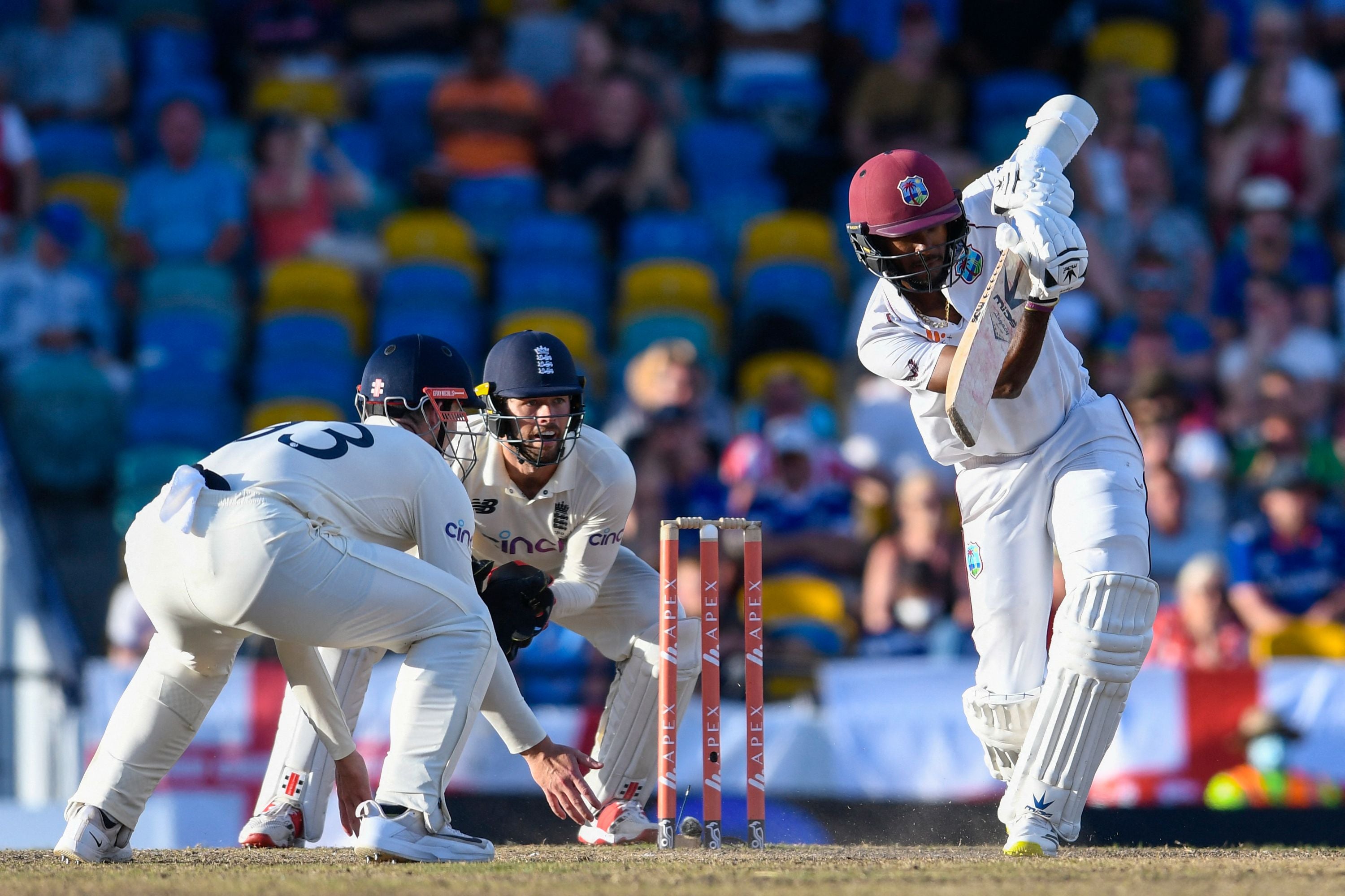 Kraigg Brathwaite of West Indies hits four