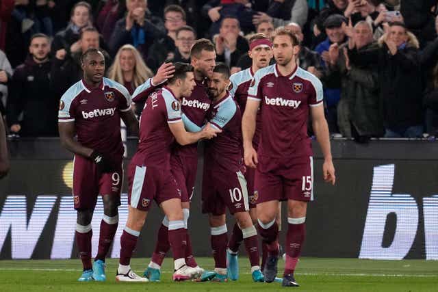 <p>Andriy Yarmolenko celebrates after scoring for West Ham in extra-time</p>