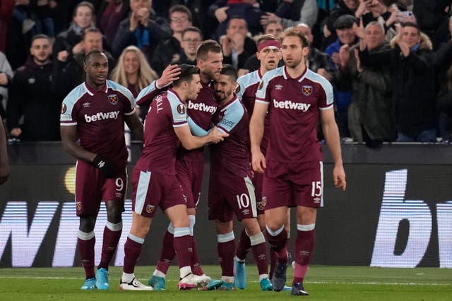 <p>Andriy Yarmolenko celebrates after scoring for West Ham in extra-time</p>