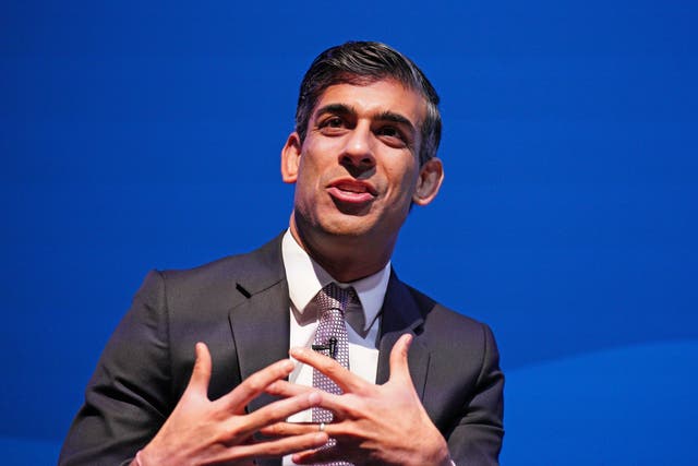 Chancellor Rishi Sunak speaking during the Conservative Party Spring Forum at Winter Gardens, Blackpool (PA)