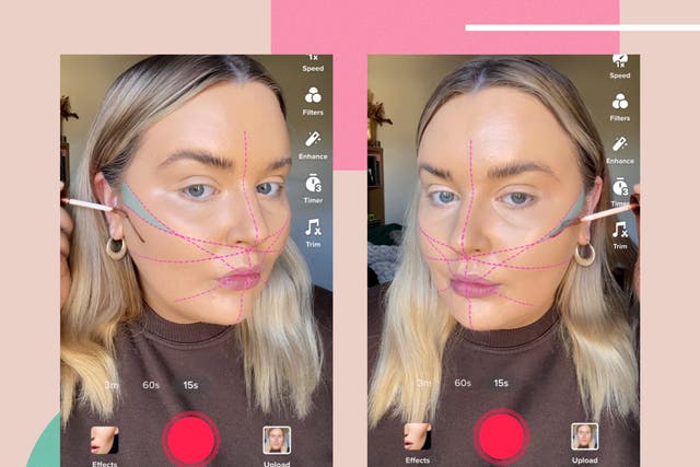 <p>The left side shows where I’d usually contour, and the right side is where the filter suggests I should place product </p>