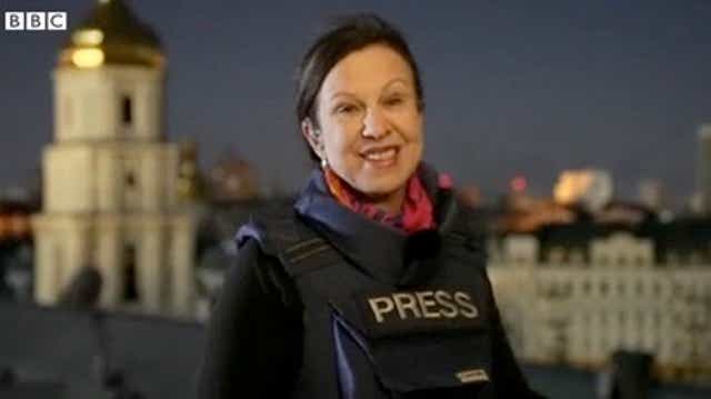 <p>BBC’s Lyse Doucet smiles as she describes how the bells reassure people that ‘all is not lost’ amid the devastation of the war</p>