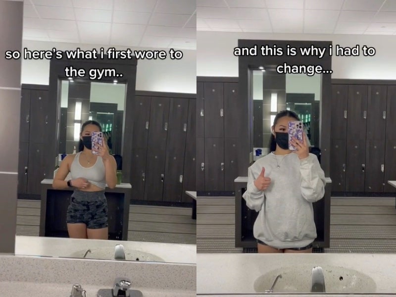Woman reveals she had to change into oversized sweatshirt after man at gym took photos of her
