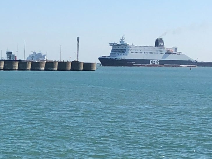 All at sea: a DFDS ferry arriving in Dover, carrying some passengers who were booked on P&O Ferries