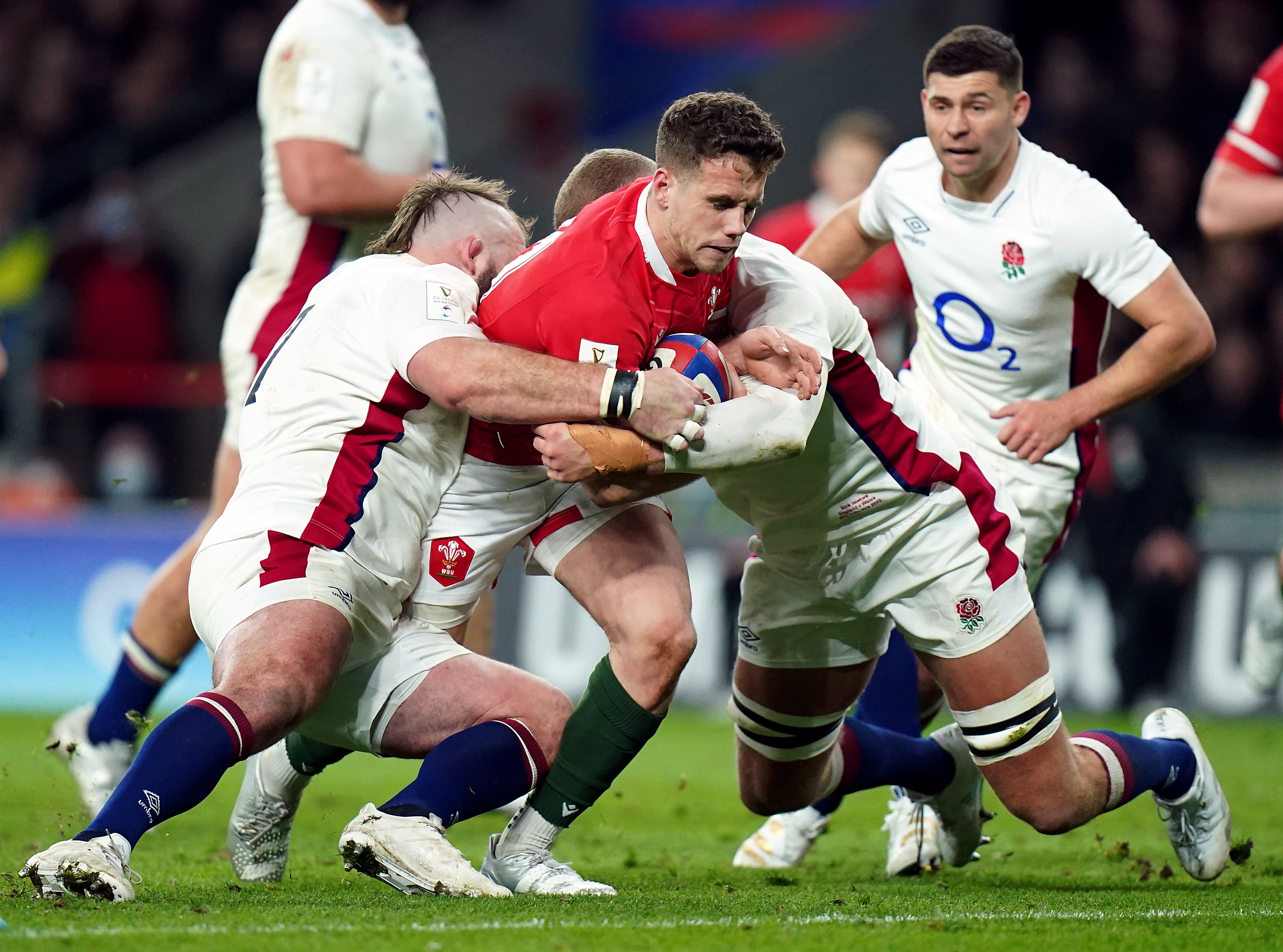 Kieran Hardy scores a try for Wales against England at Twickenham (Adam Davy/PA)