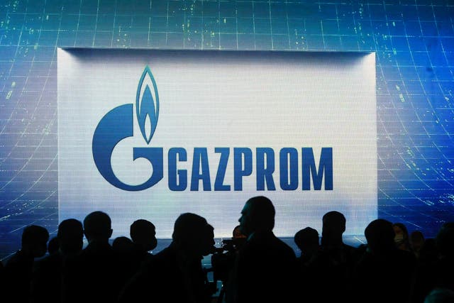 <p>The Gazprom logo at the International Gas Forum in St Petersburg, Russia, on 7 October 2021 </p>