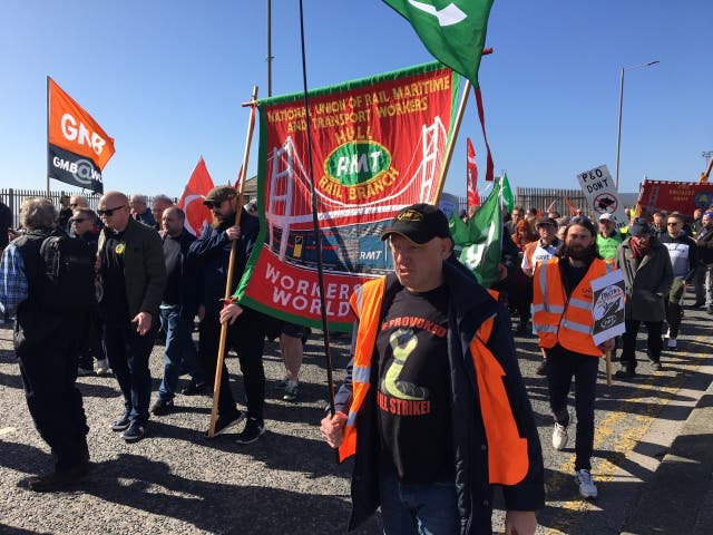 <p>Protesters turn out at King George Dock in Hull on Friday</p>