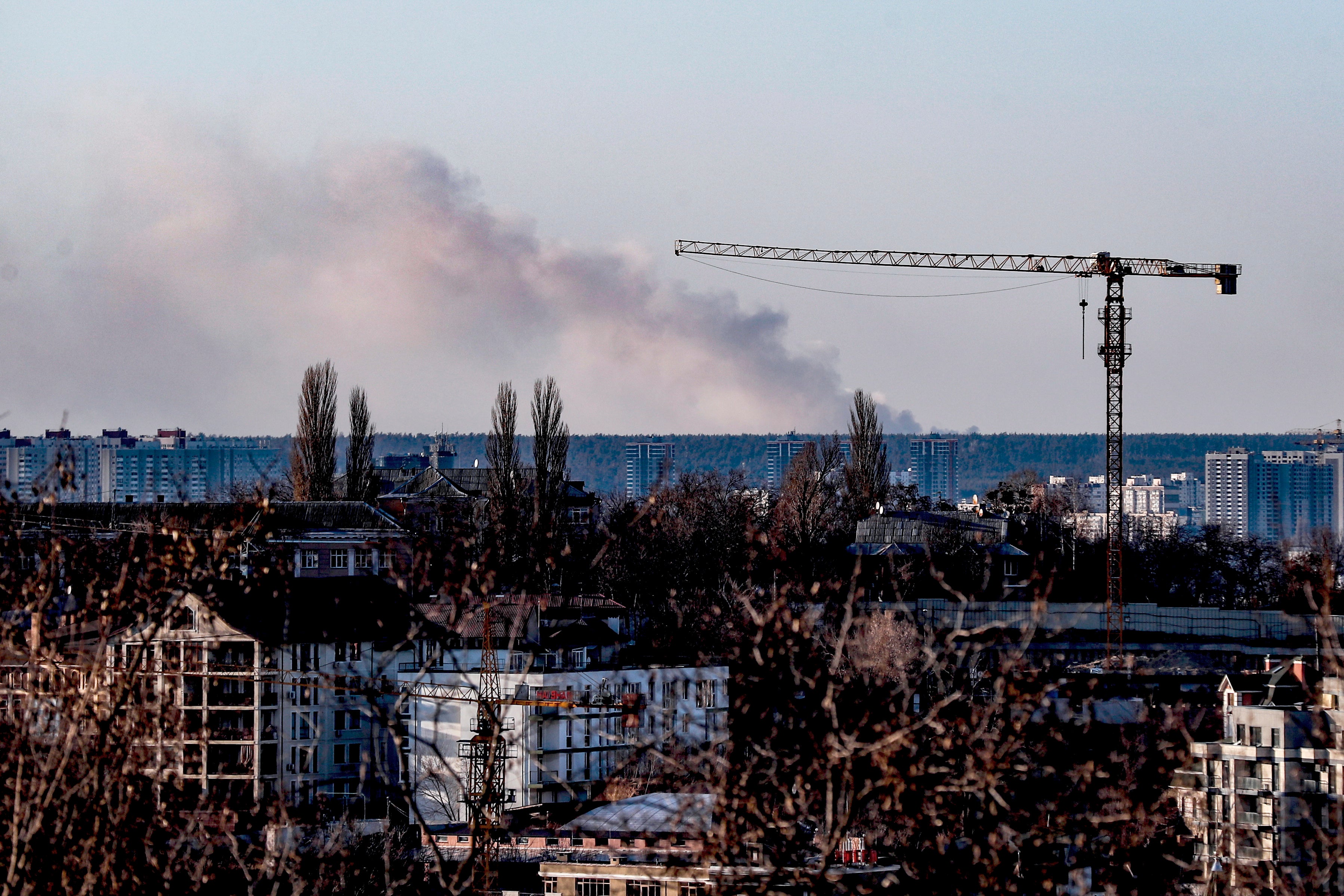 Smoke rises following Russian shelling in Kyiv