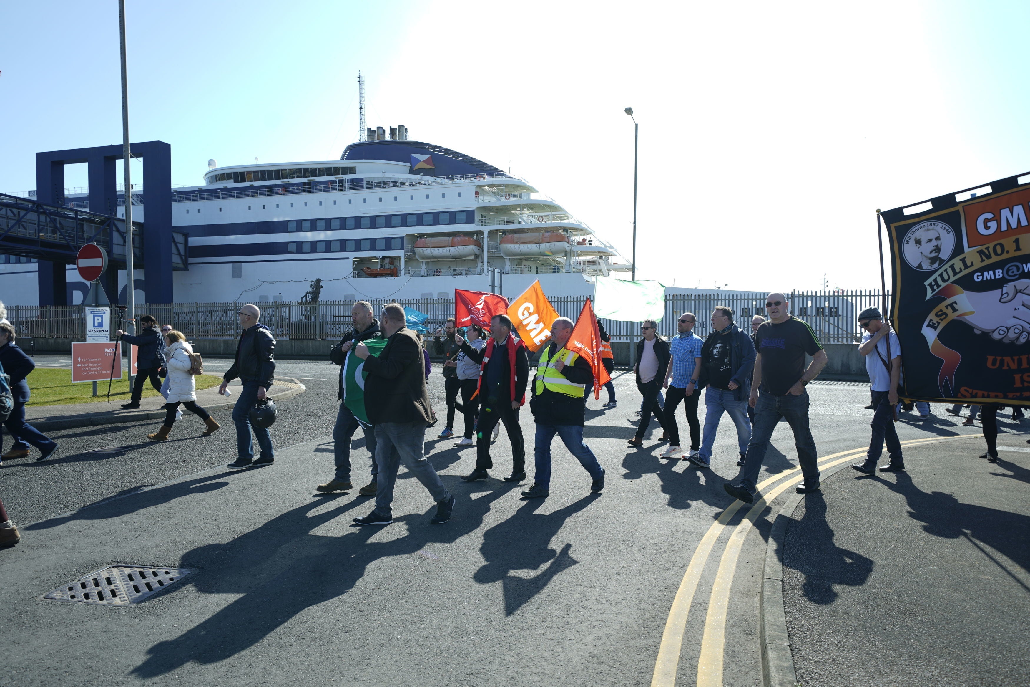 Protesters marched into the Port of Hull on Friday, the day after P&O Ferries suspended sailings