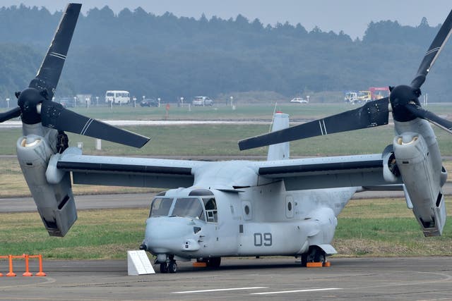 <p>This file photo from 2014 shows a US Marine Corps Osprey aircraft, similar to the one that crashed</p>