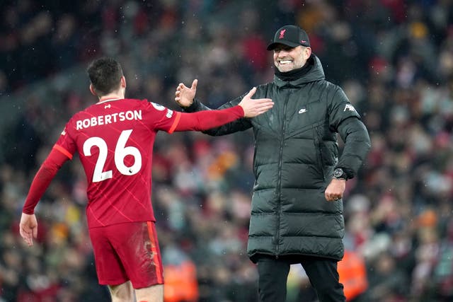 Liverpool manager Jurgen Klopp has praised left-back Andy Robertson (Nick Potts/PA)