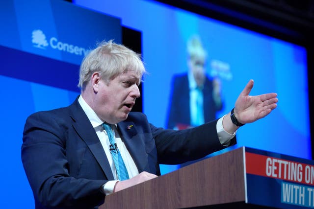 Prime Minister Boris Johnson speaking at the Conservative Party spring forum in Blackpool (PA)