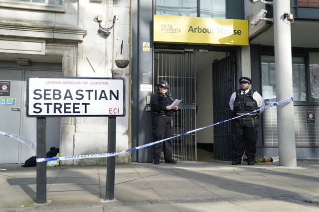 The scene in Sebastian Street, Clerkenwell, where a investigation has been launched following the death of a 19-year-old woman (Andrew Matthews/PA)