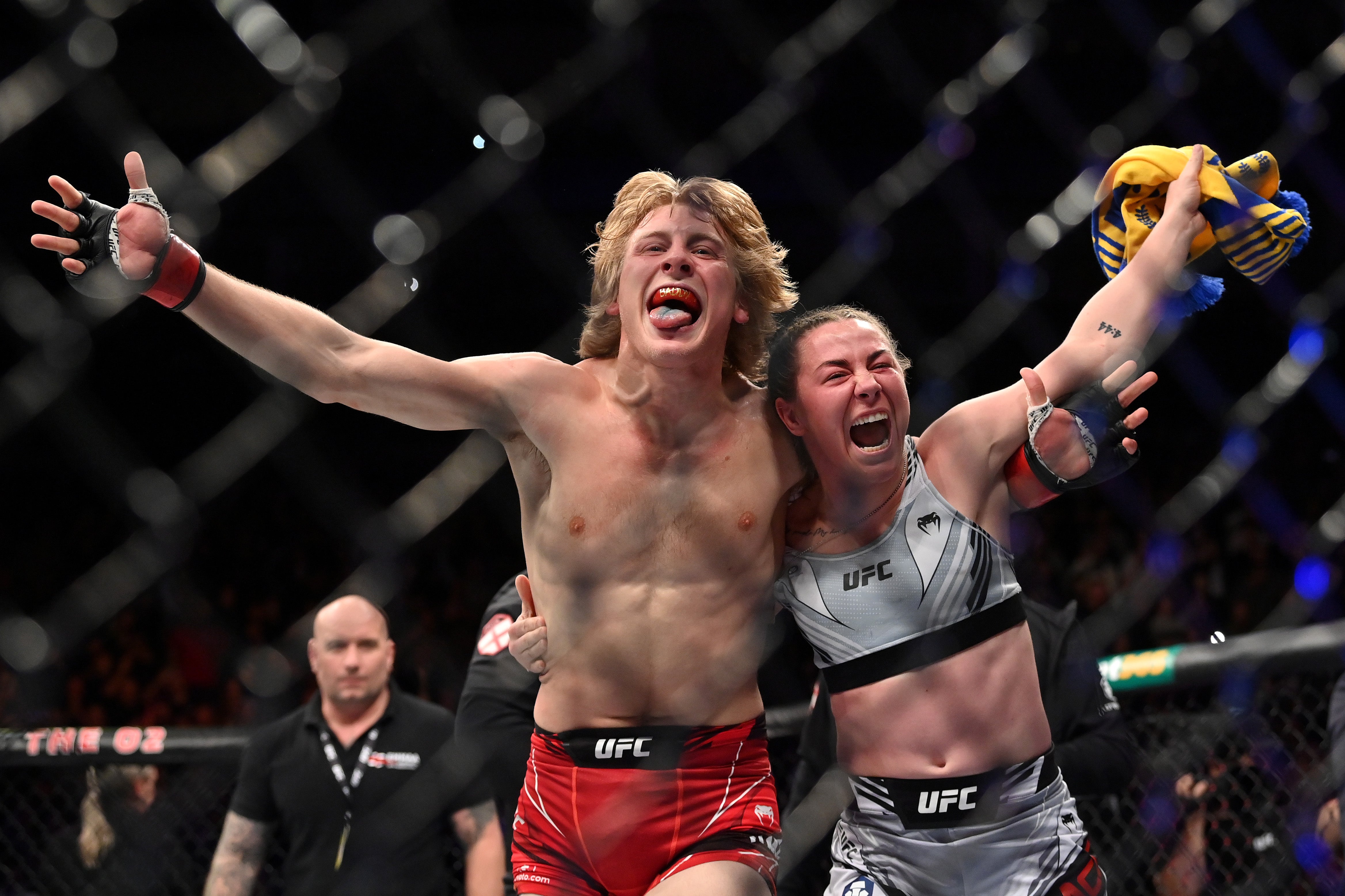 Pimblett and Molly McCann celebrate, both having won via stoppage