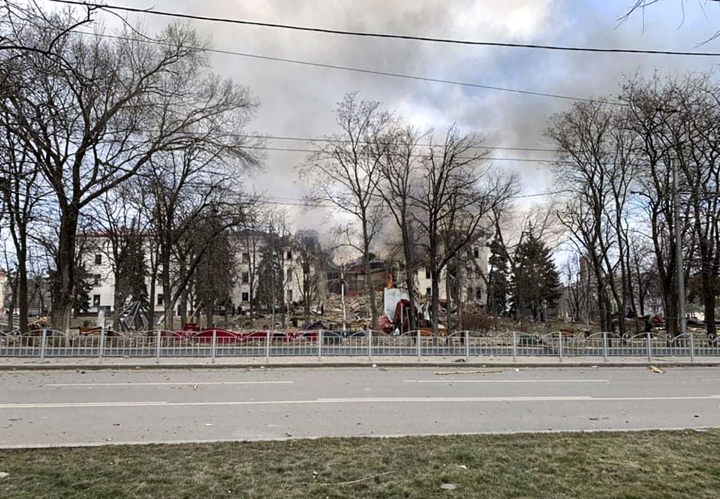 A photo made available by the Donetsk Regional Civil-Military Administration Council shows Donetsk Regional Theatre of Drama destroyed by an airstrike in Mariupol.