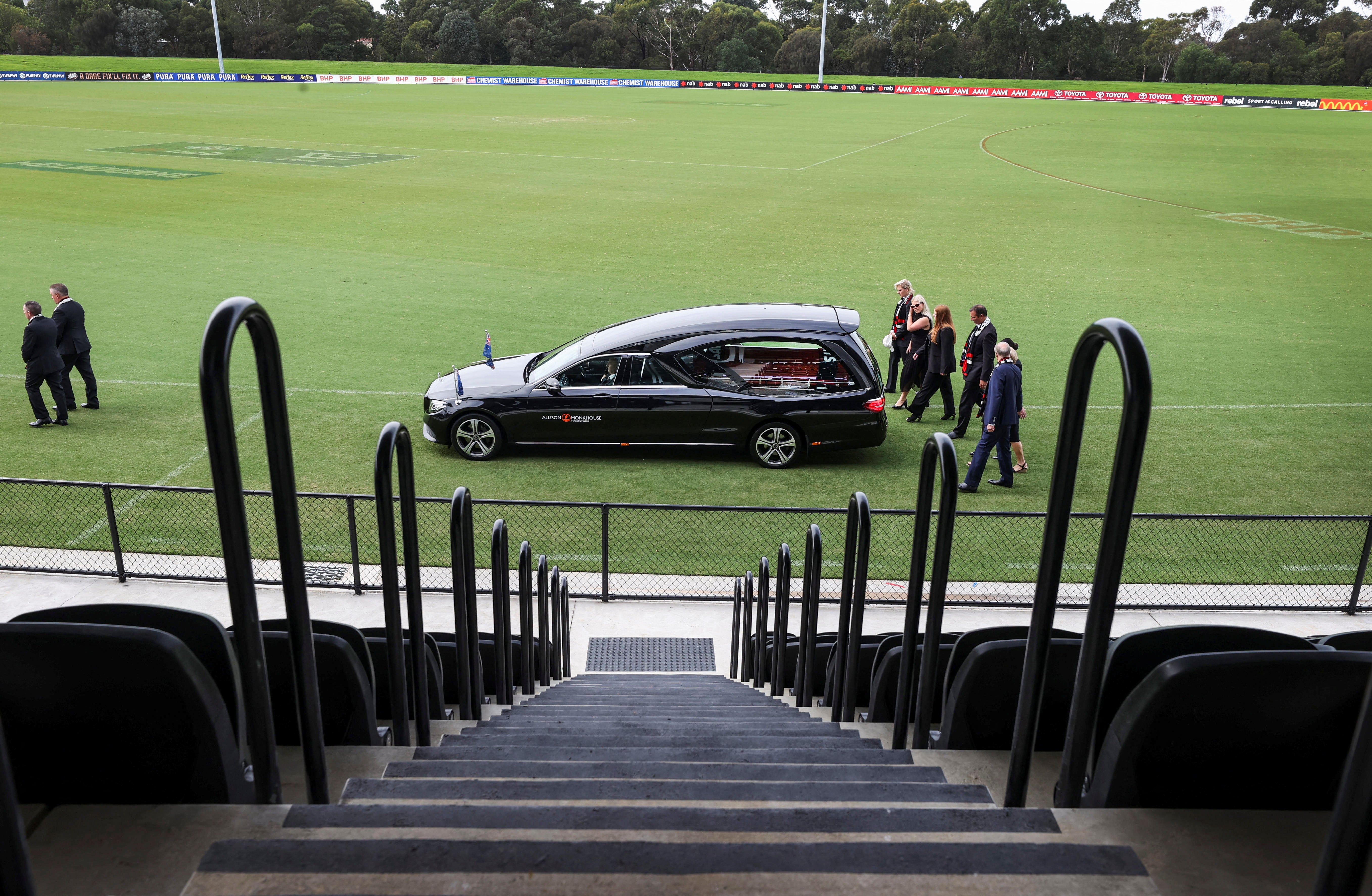 The hearse on a lap of St Kilda Football Club