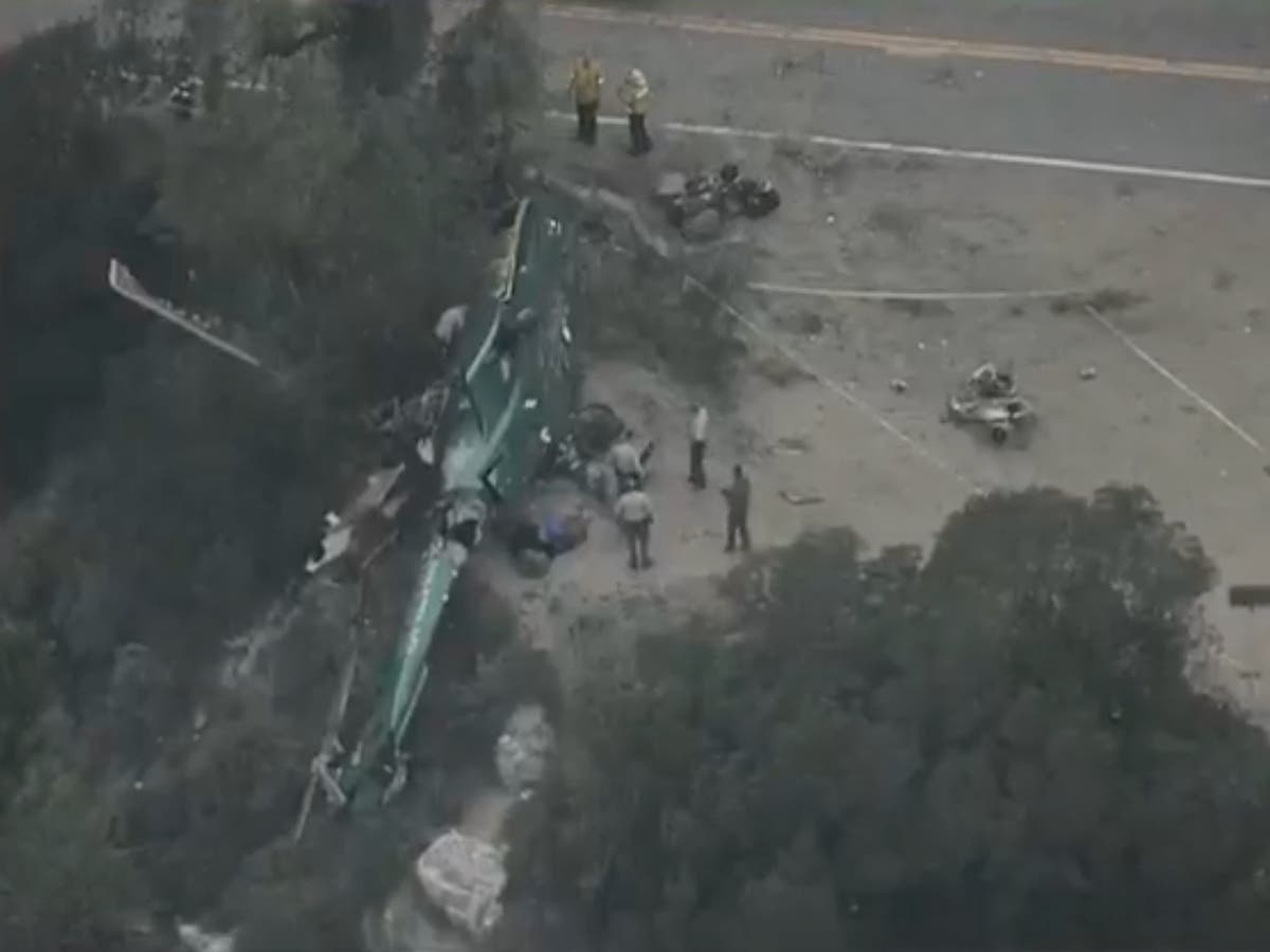 Six injured after LA sheriff&rsquo;s helicopter crashes in forest en route to car wreck rescue