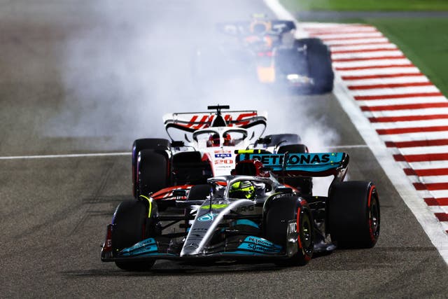 <p>Lewis Hamilton finished third at the Bahrain Grand Prix, one place ahead of teammate George Russell </p>